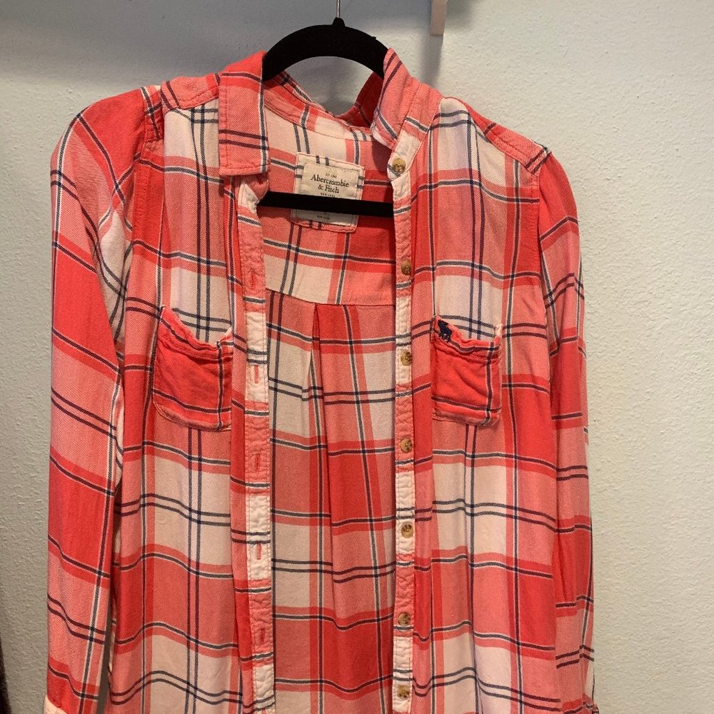 Abercrombie & Fitch Coral and Navy Flannel
